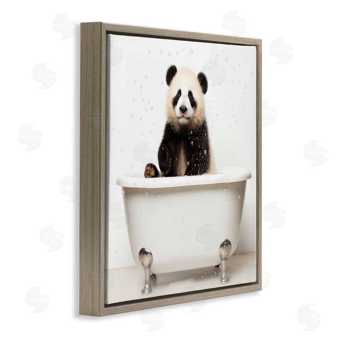 Lazar Studio Panda Bathtub Bubbles Brown Floater Frame Canvas Artside_