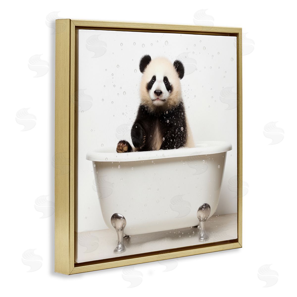 Lazar Studio Panda Bathtub Bubbles Gold Floater Frame Canvas Artside_