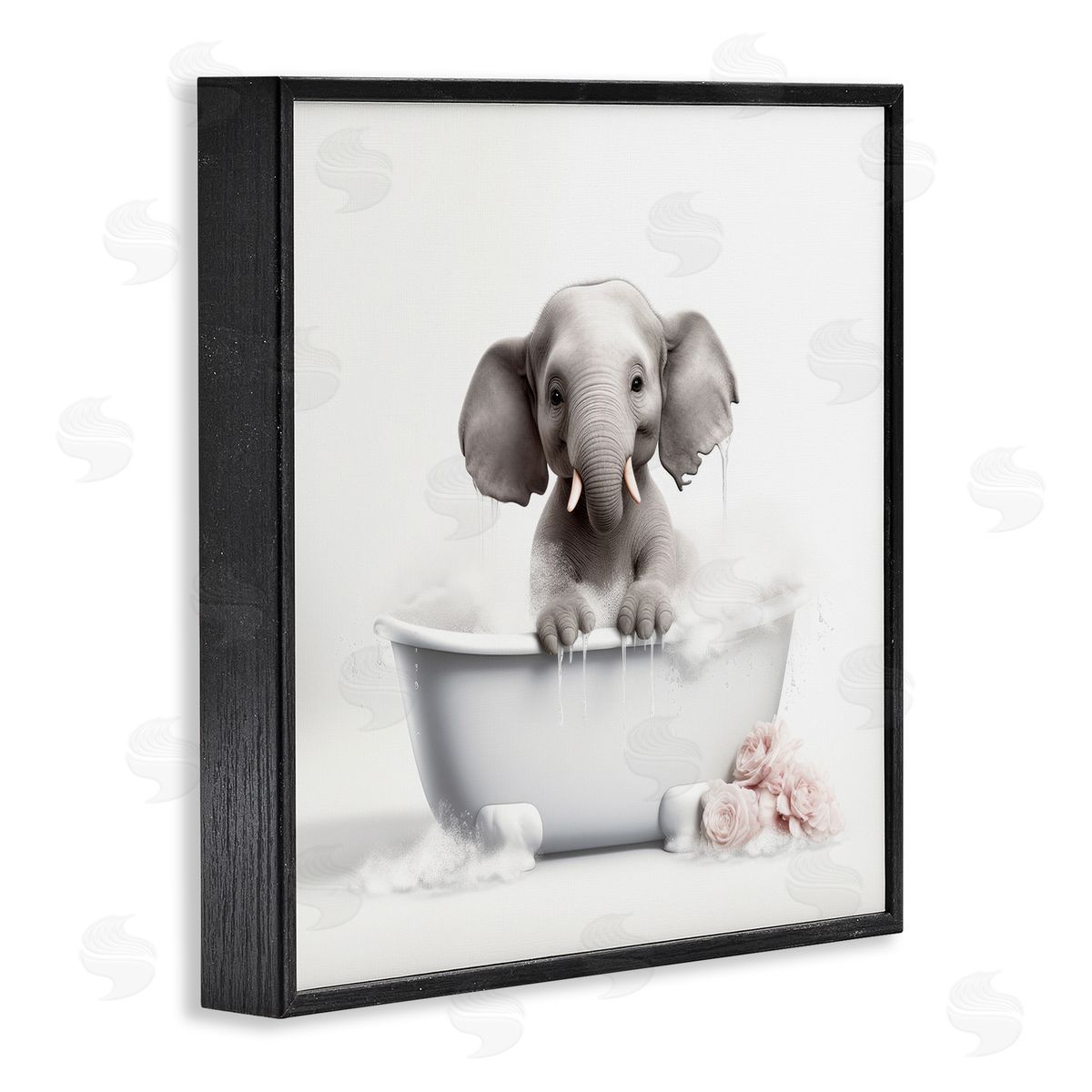 Lazar Studio Baby Elephant Bath Black Framed Giclee Wall Artside_
