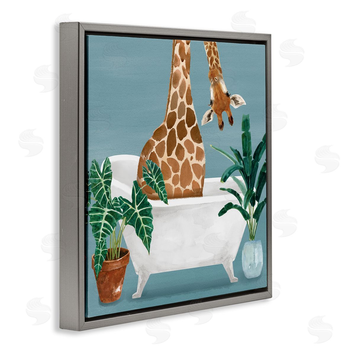 Masey St. Studios Botanical Bathroom Giraffe Gray Floater Frame Canvas Artside_