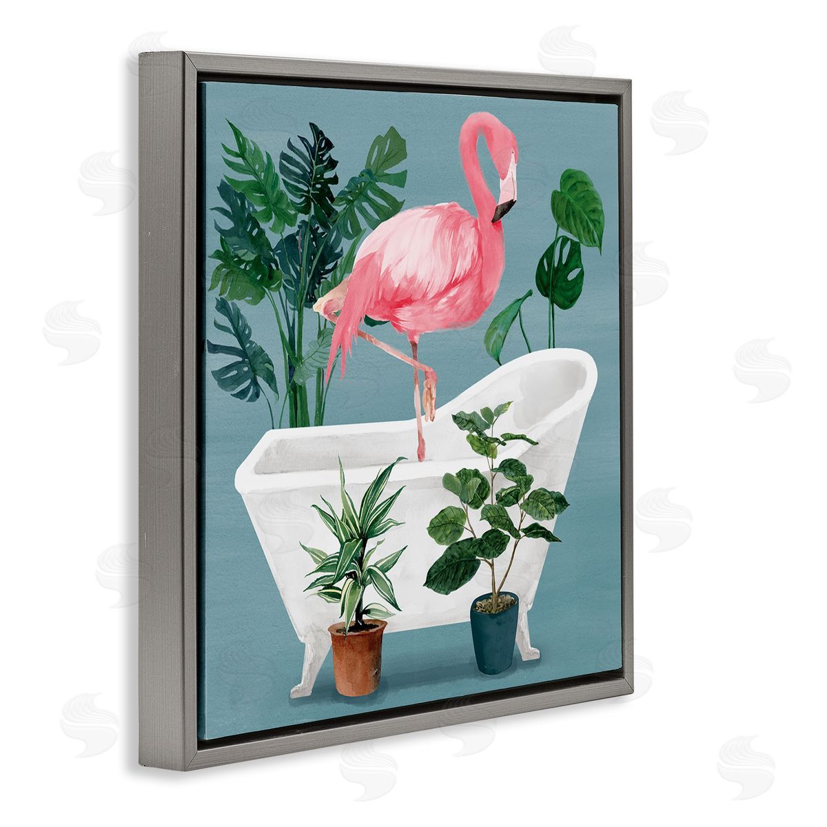 Masey St. Studios Botanical Flamingo Bathroom Gray Floater Frame Canvas Artside_