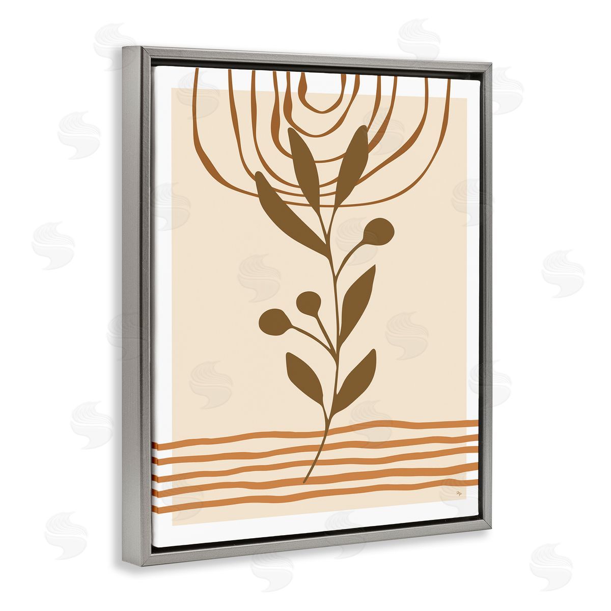 Martina Pavlova Boho Leaf Sprig Gray Floater Frame Canvas Artside_
