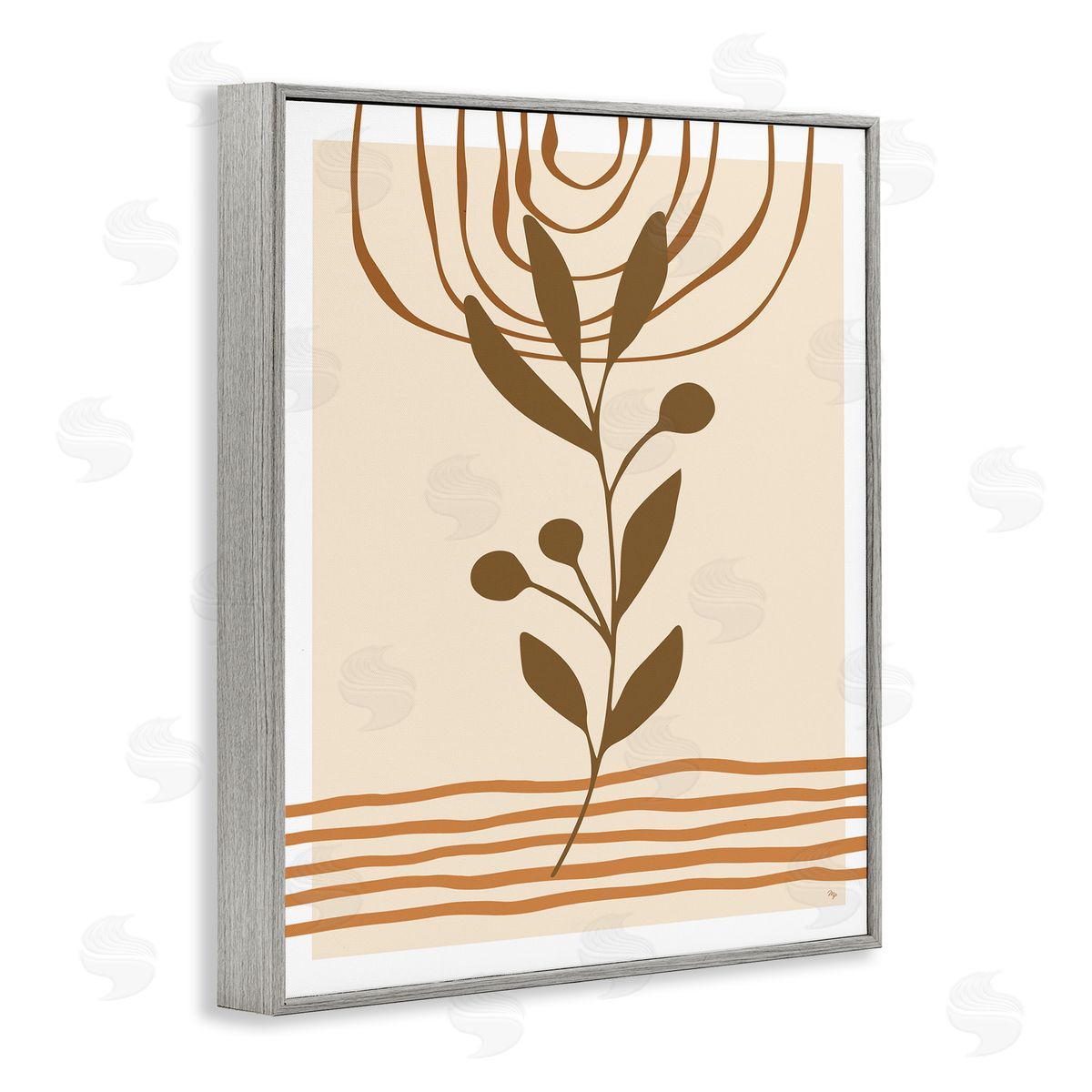 Martina Pavlova Boho Leaf Sprig Gray Framed Giclee Wall Artside_