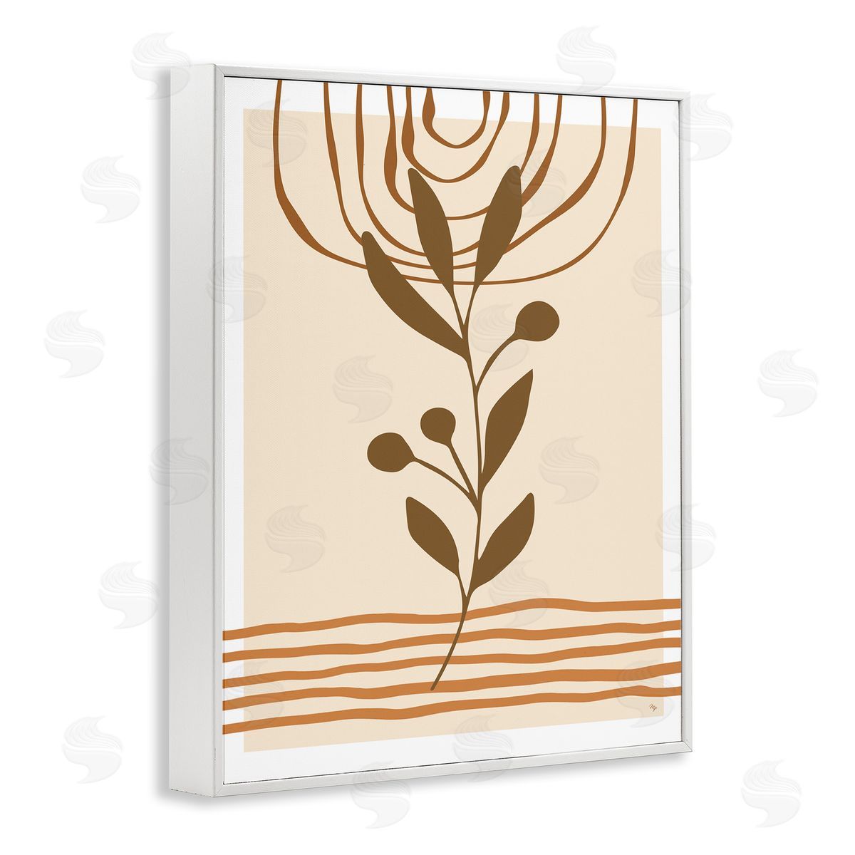 Martina Pavlova Boho Leaf Sprig White Framed Giclee Wall Artside_