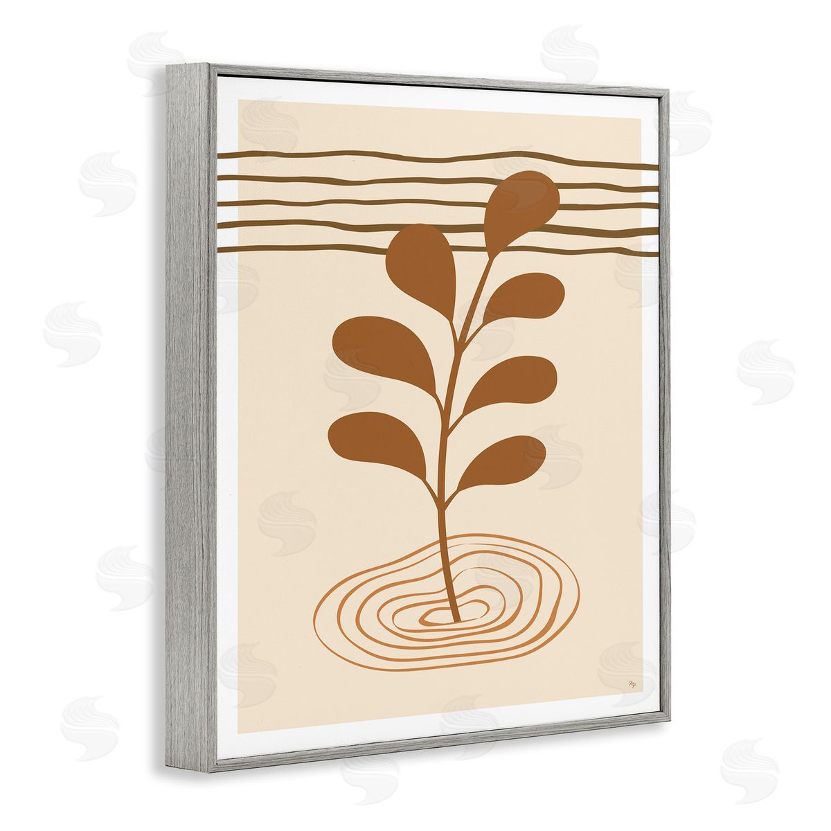 Martina Pavlova Contemporary Earthy Leaf Gray Framed Giclee Wall Artside_