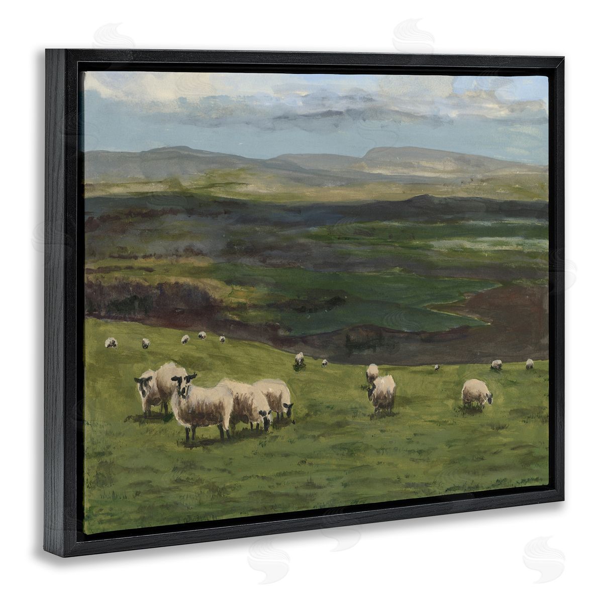 Michael Willett Flock of Sheep Grazing Black Floater Frame Canvas Artside_