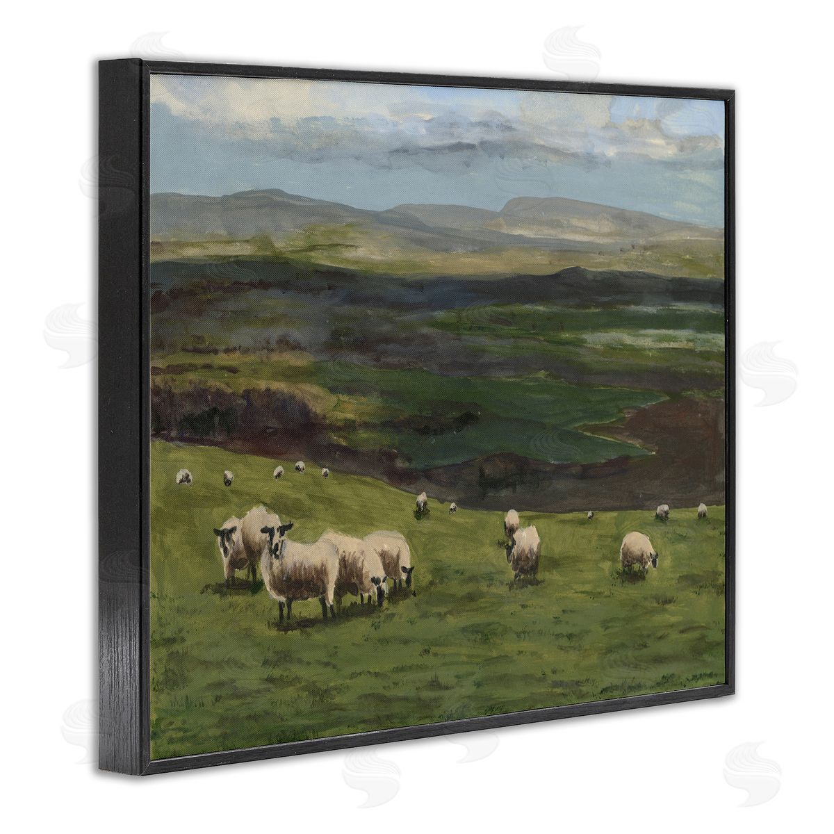 Michael Willett Flock of Sheep Grazing Black Framed Giclee Wall Artside_
