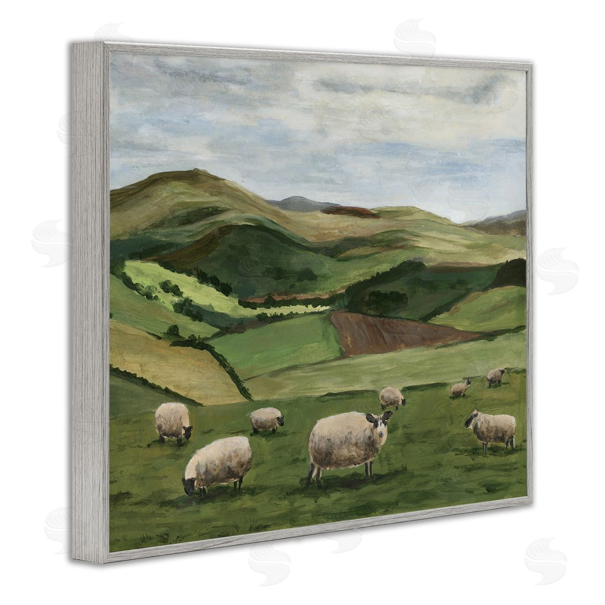 Michael Willett Countryside Sheep Grazing Gray Framed Giclee Wall Artside_