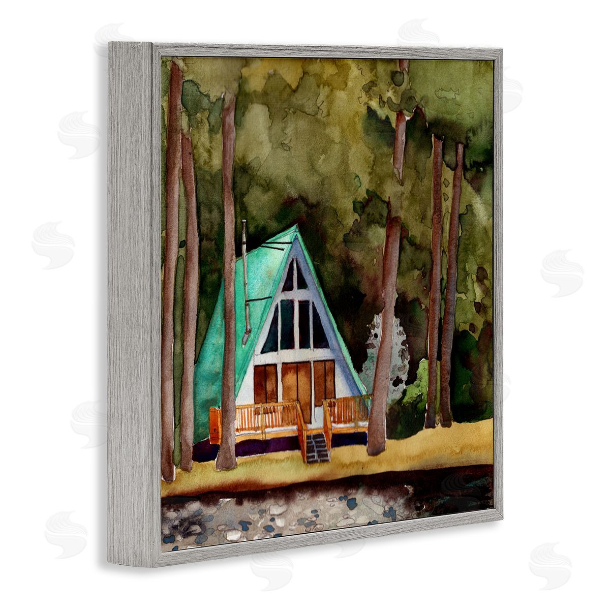 Paul McCreery Woodland Cabin Landscape Gray Framed Giclee Wall Artside_