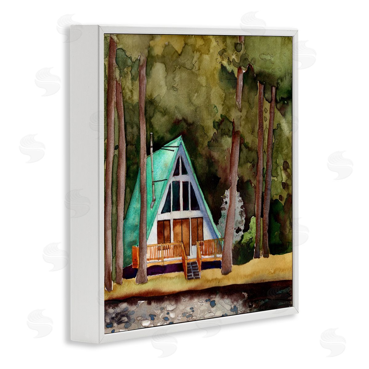 Paul McCreery Woodland Cabin Landscape White Framed Giclee Wall Artside_