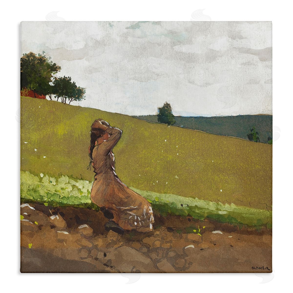 Winslow Homer Girl in Field Landscape Canvas Wall Art