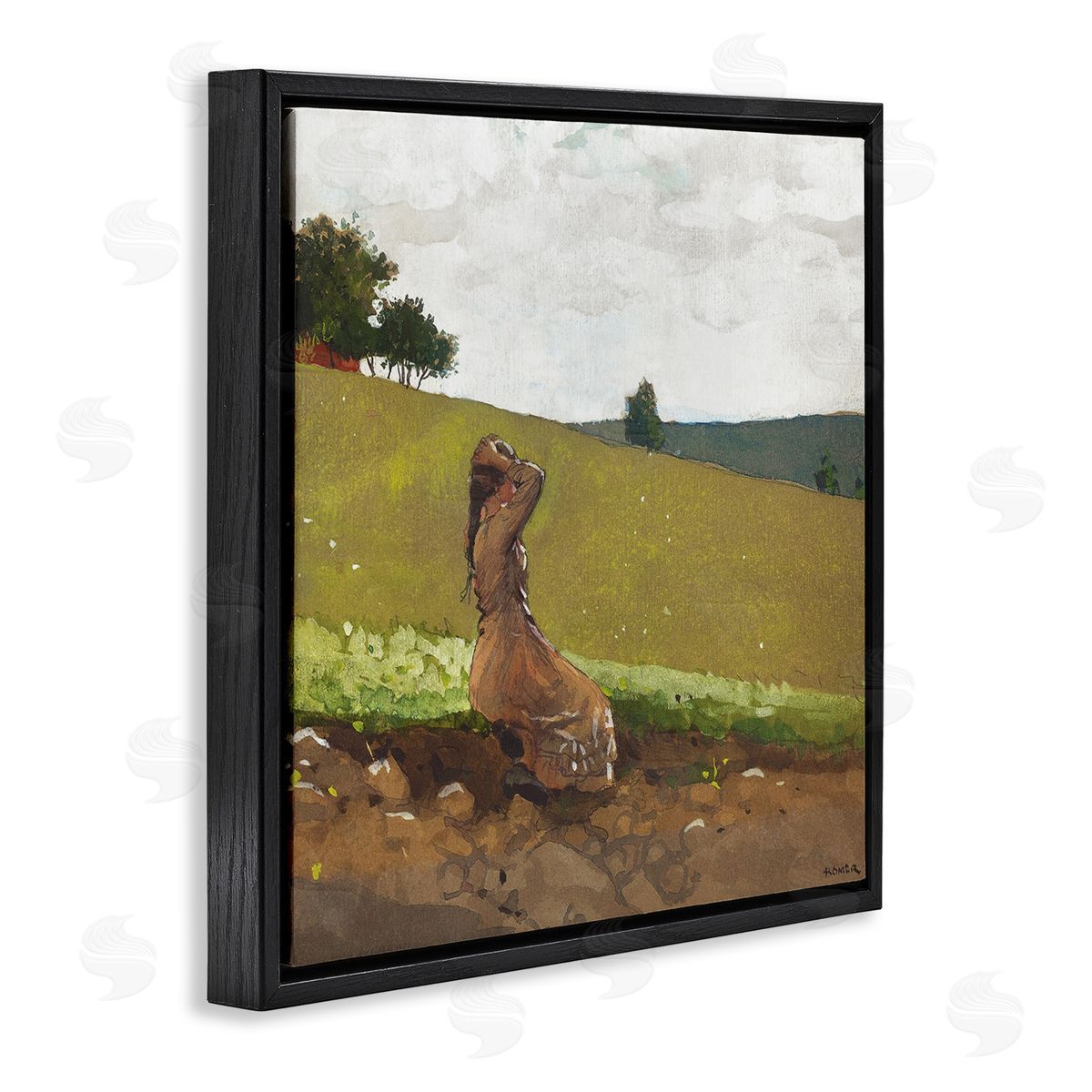 Winslow Homer Girl in Field Landscape Black Floater Frame Canvas Artside_