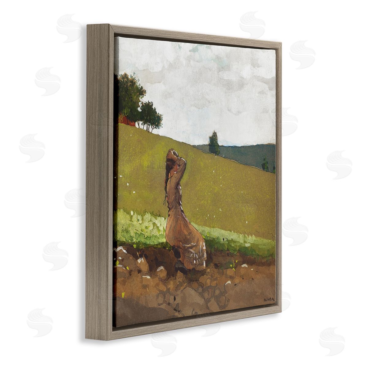 Winslow Homer Girl in Field Landscape Brown Floater Frame Canvas Artside_