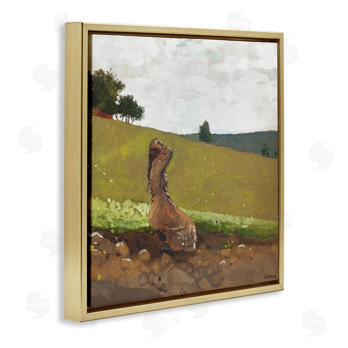 Winslow Homer Girl in Field Landscape Gold Floater Frame Canvas Artside_