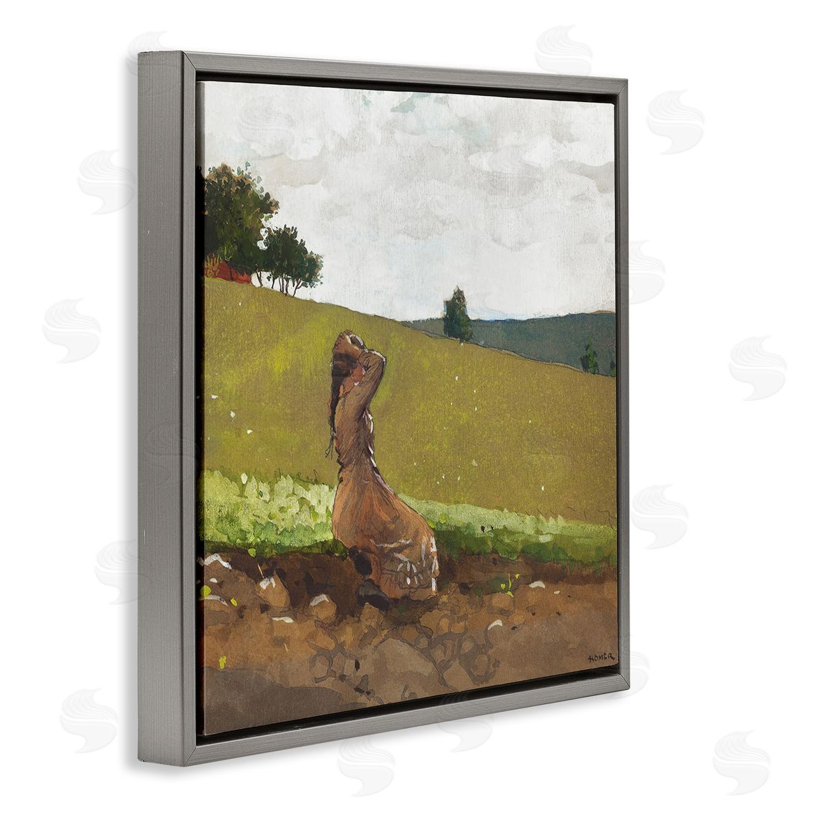 Winslow Homer Girl in Field Landscape Gray Floater Frame Canvas Artside_