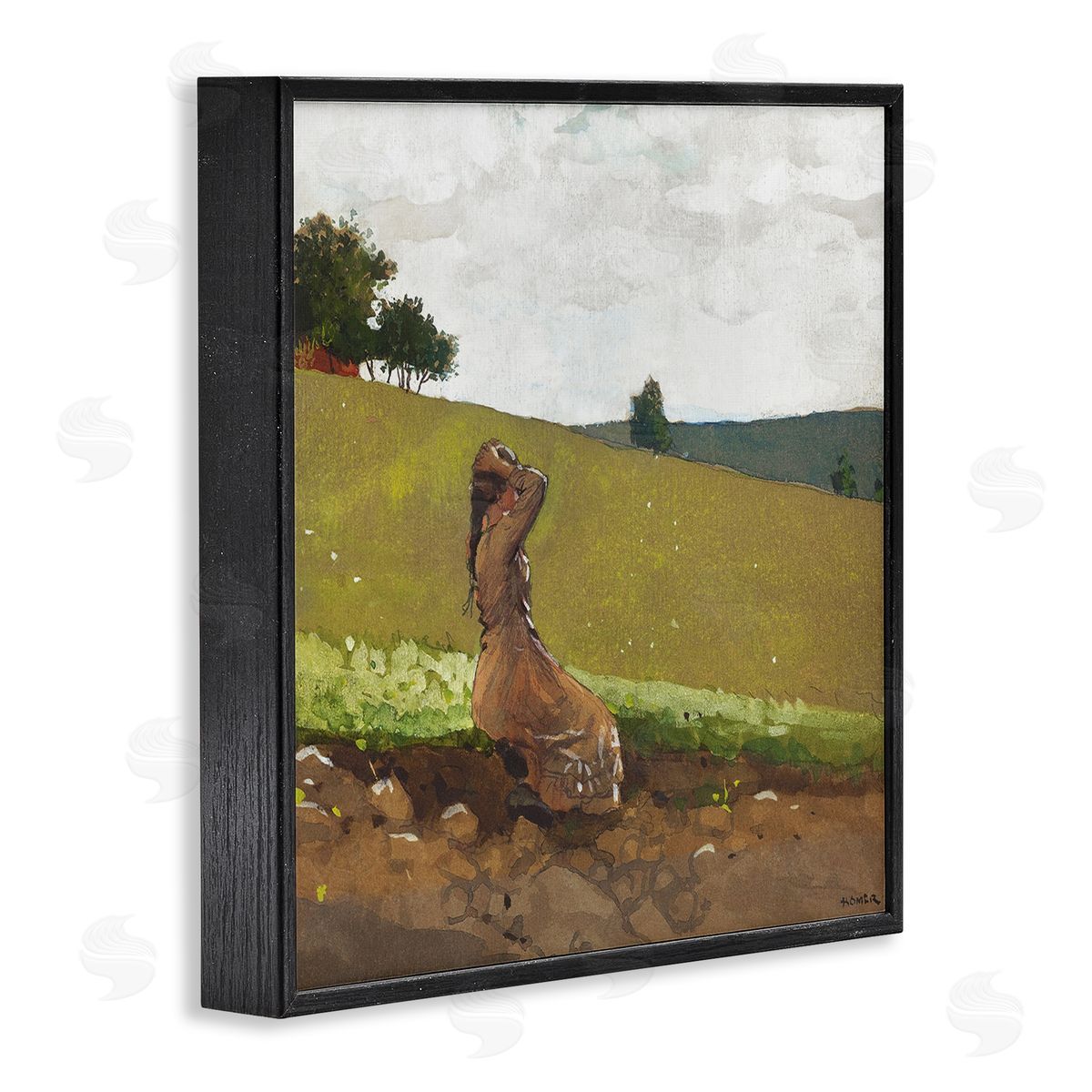 Winslow Homer Girl in Field Landscape Black Framed Giclee Wall Artside_