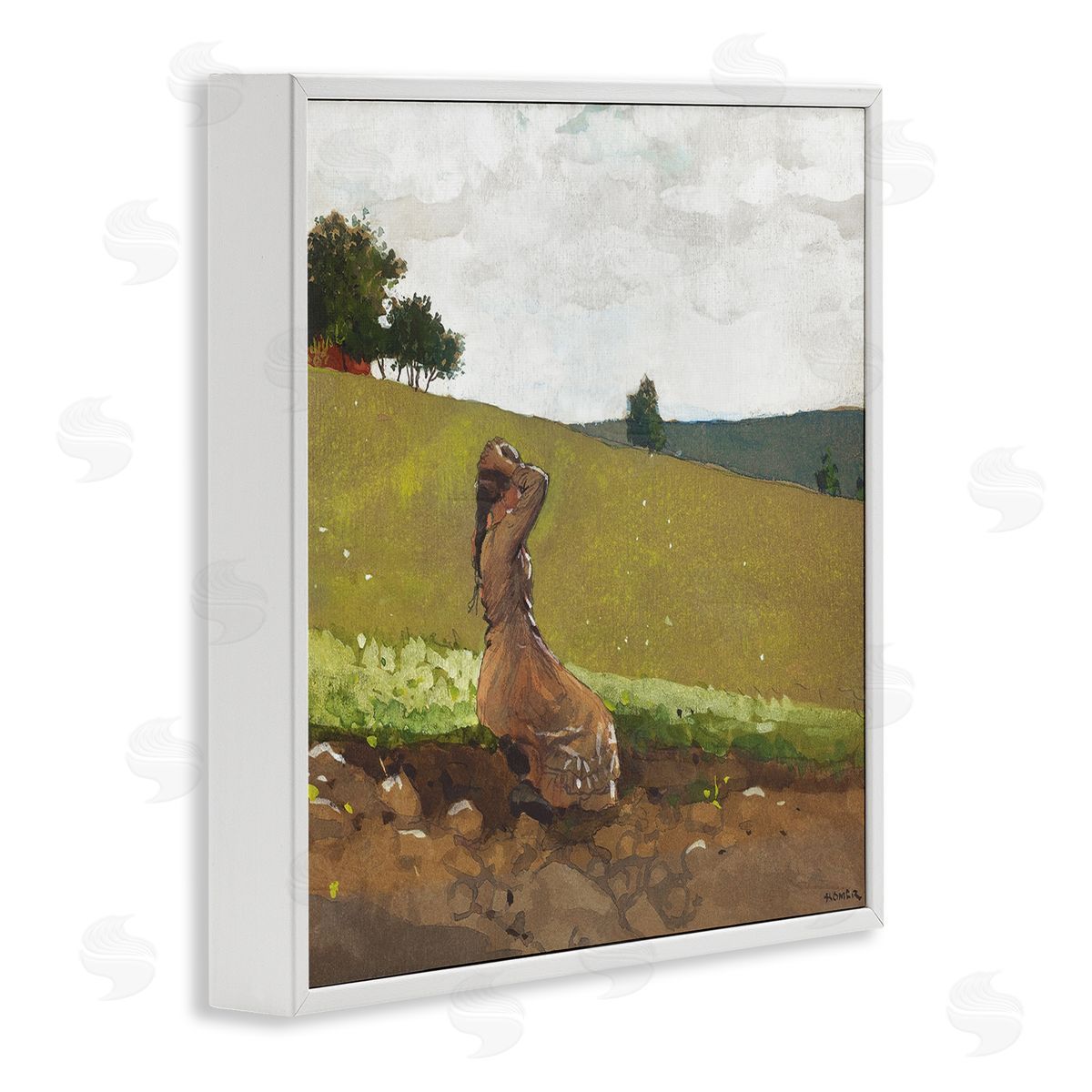 Winslow Homer Girl in Field Landscape White Framed Giclee Wall Artside_