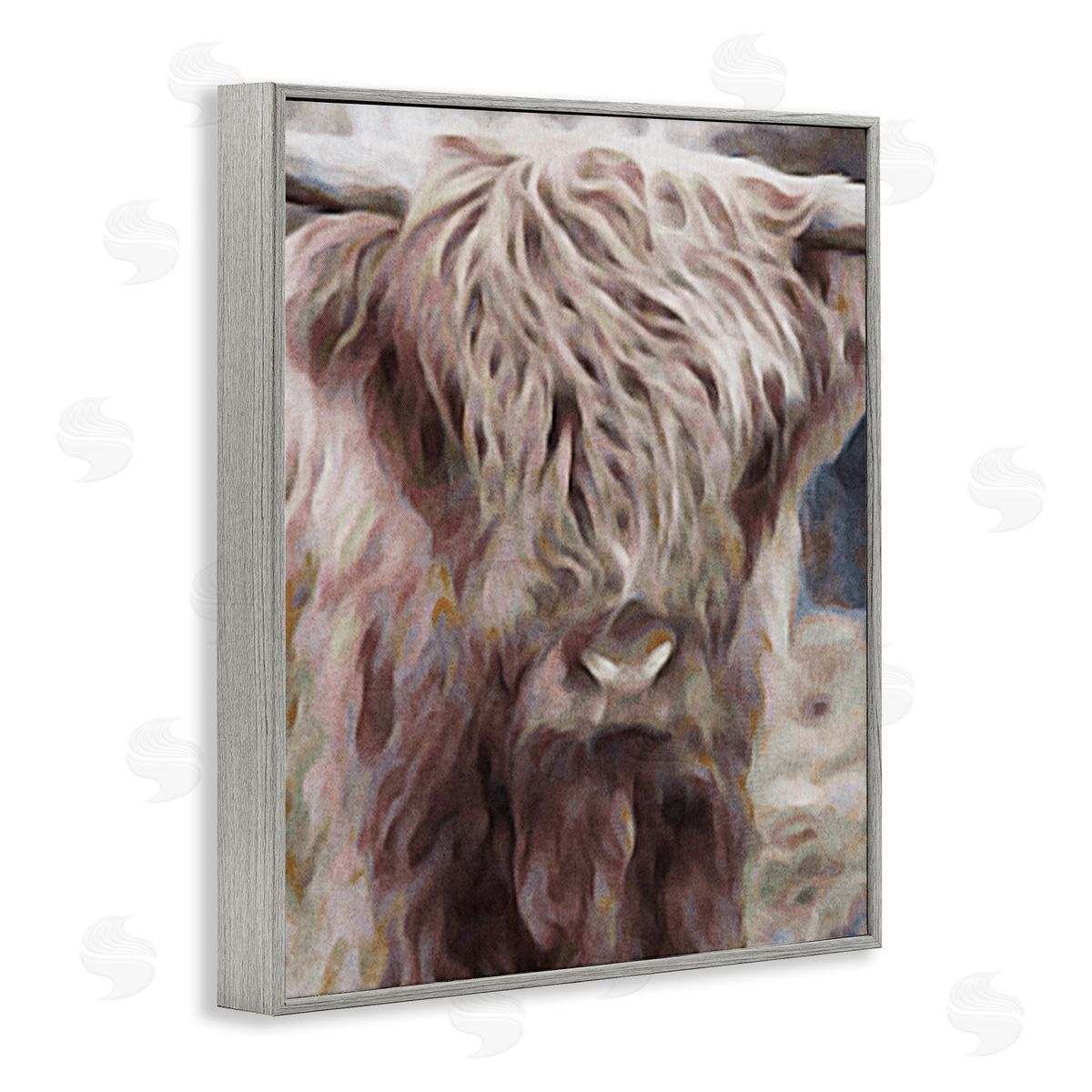 Denise Brown Cattle Abstract Portrait Gray Framed Giclee Wall Artside_