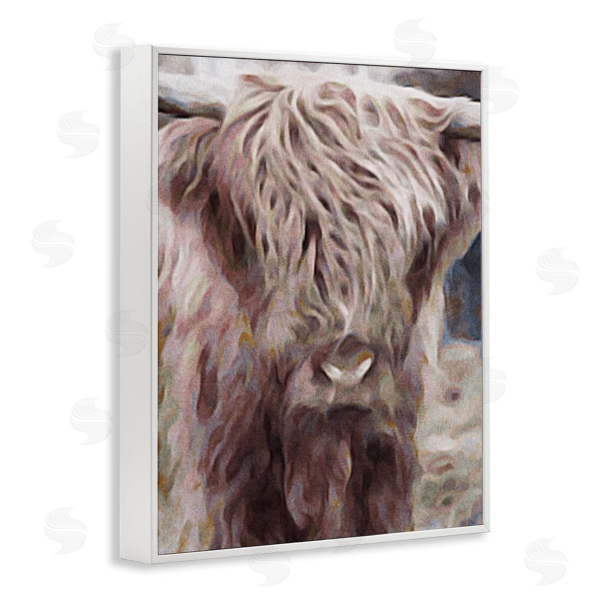 Denise Brown Cattle Abstract Portrait White Framed Giclee Wall Artside_