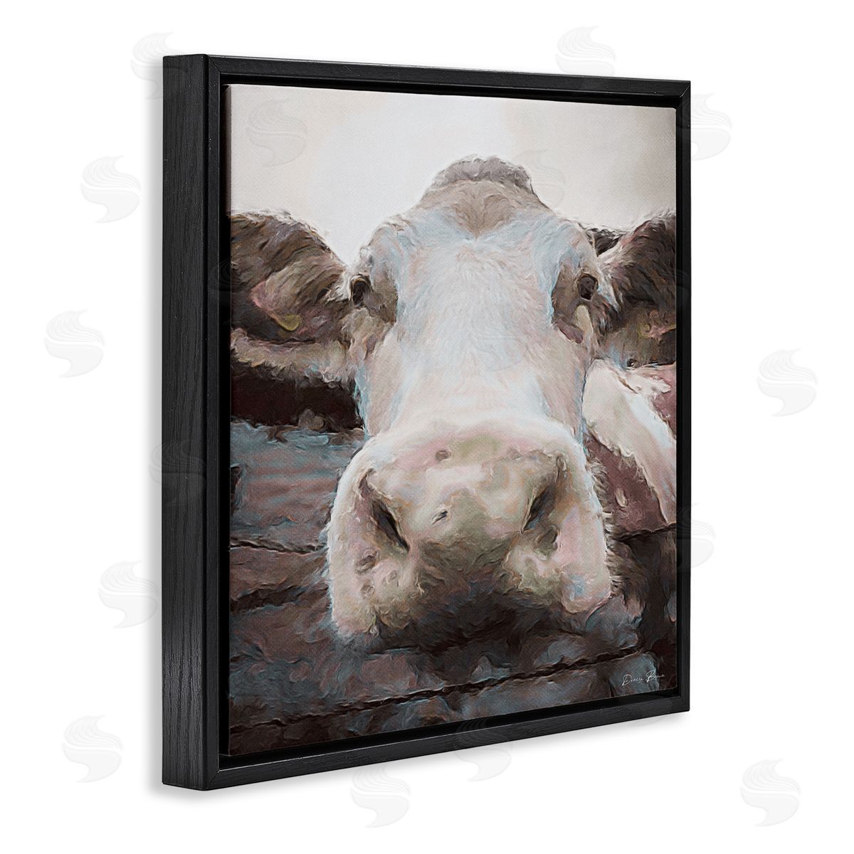 Denise Brown Farm Cow Abstraction Black Floater Frame Canvas Artside_