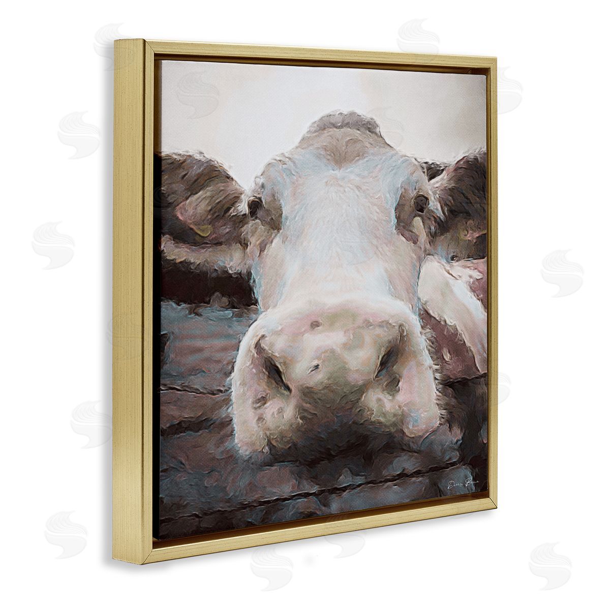 Denise Brown Farm Cow Abstraction Gold Floater Frame Canvas Artside_