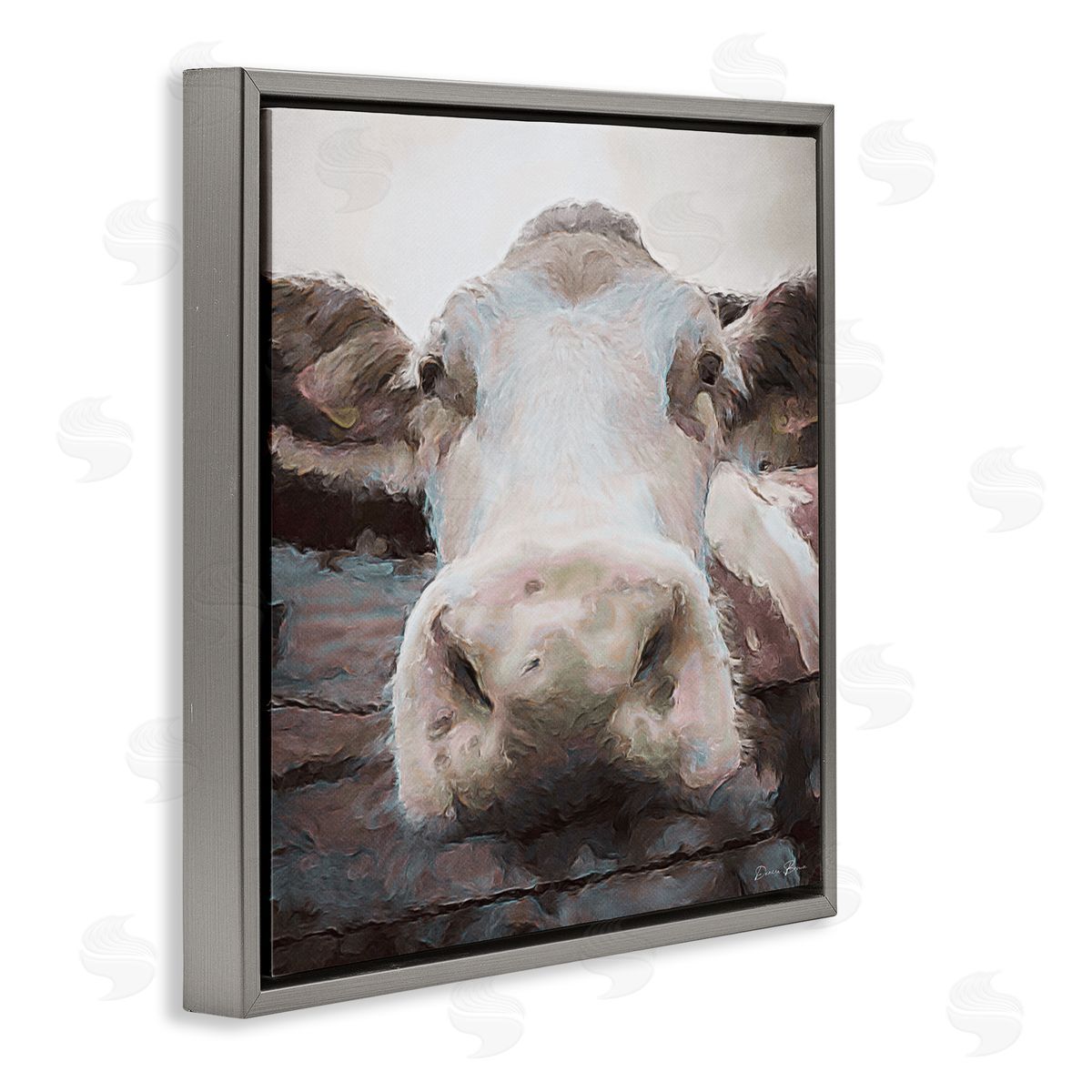 Denise Brown Farm Cow Abstraction Gray Floater Frame Canvas Artside_
