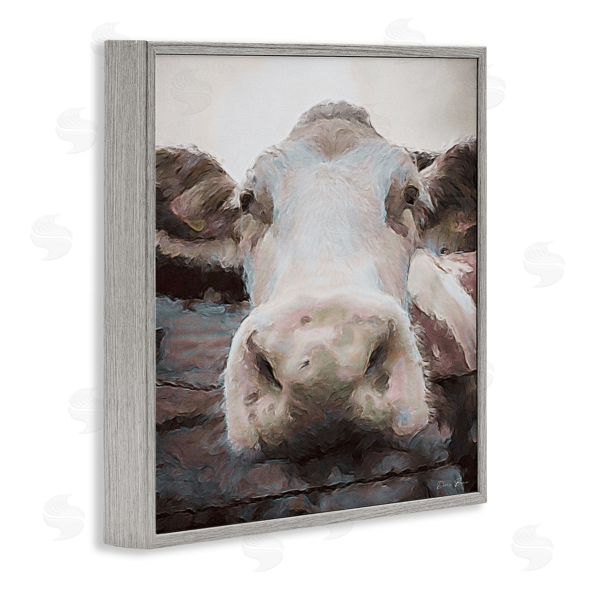 Denise Brown Farm Cow Abstraction Gray Framed Giclee Wall Artside_