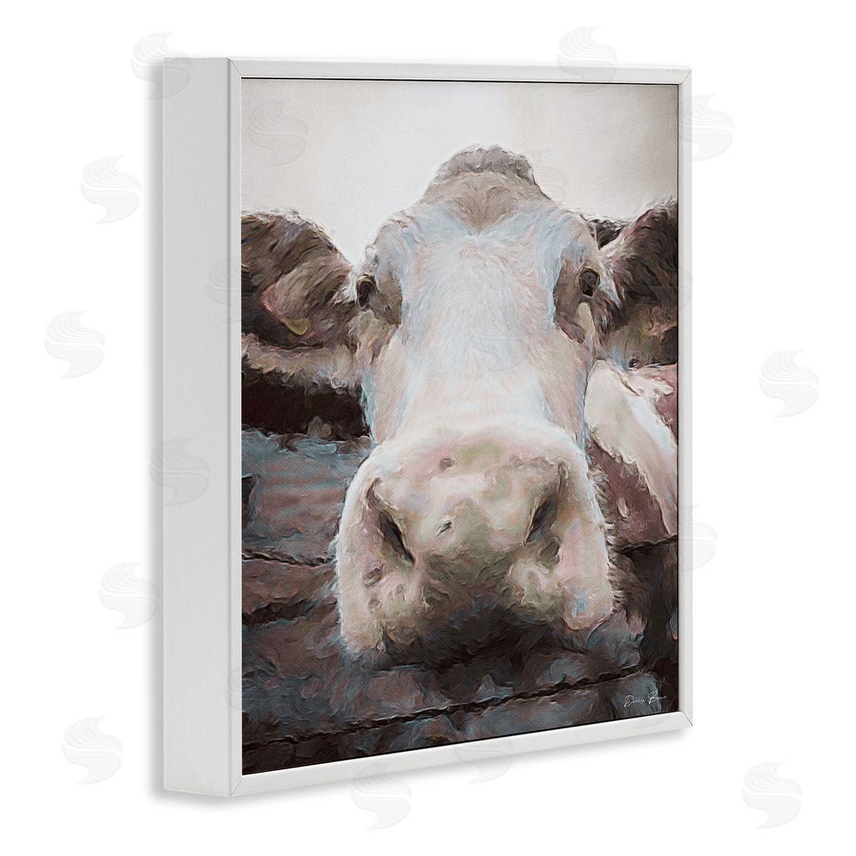 Denise Brown Farm Cow Abstraction White Framed Giclee Wall Artside_