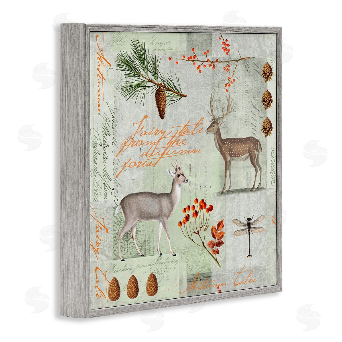 Andrea Haase Vintage Woodland Postcard Gray Framed Giclee Wall Artside_