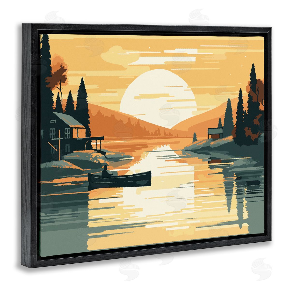 Ziwei Li Sunrise Lake Scenery Black Floater Frame Canvas Artside_
