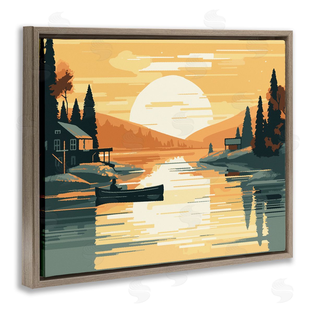 Ziwei Li Sunrise Lake Scenery Brown Floater Frame Canvas Artside_