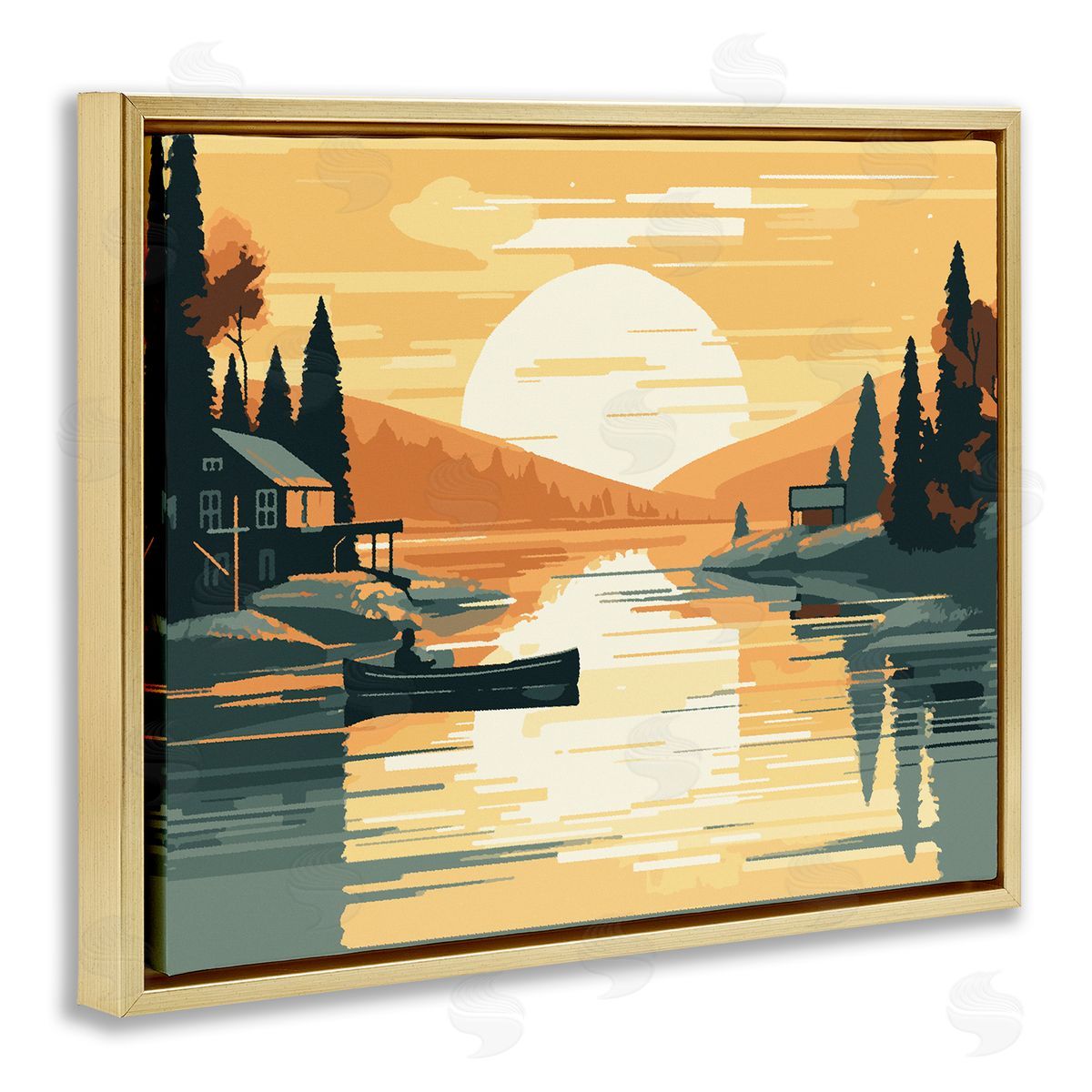 Ziwei Li Sunrise Lake Scenery Gold Floater Frame Canvas Artside_