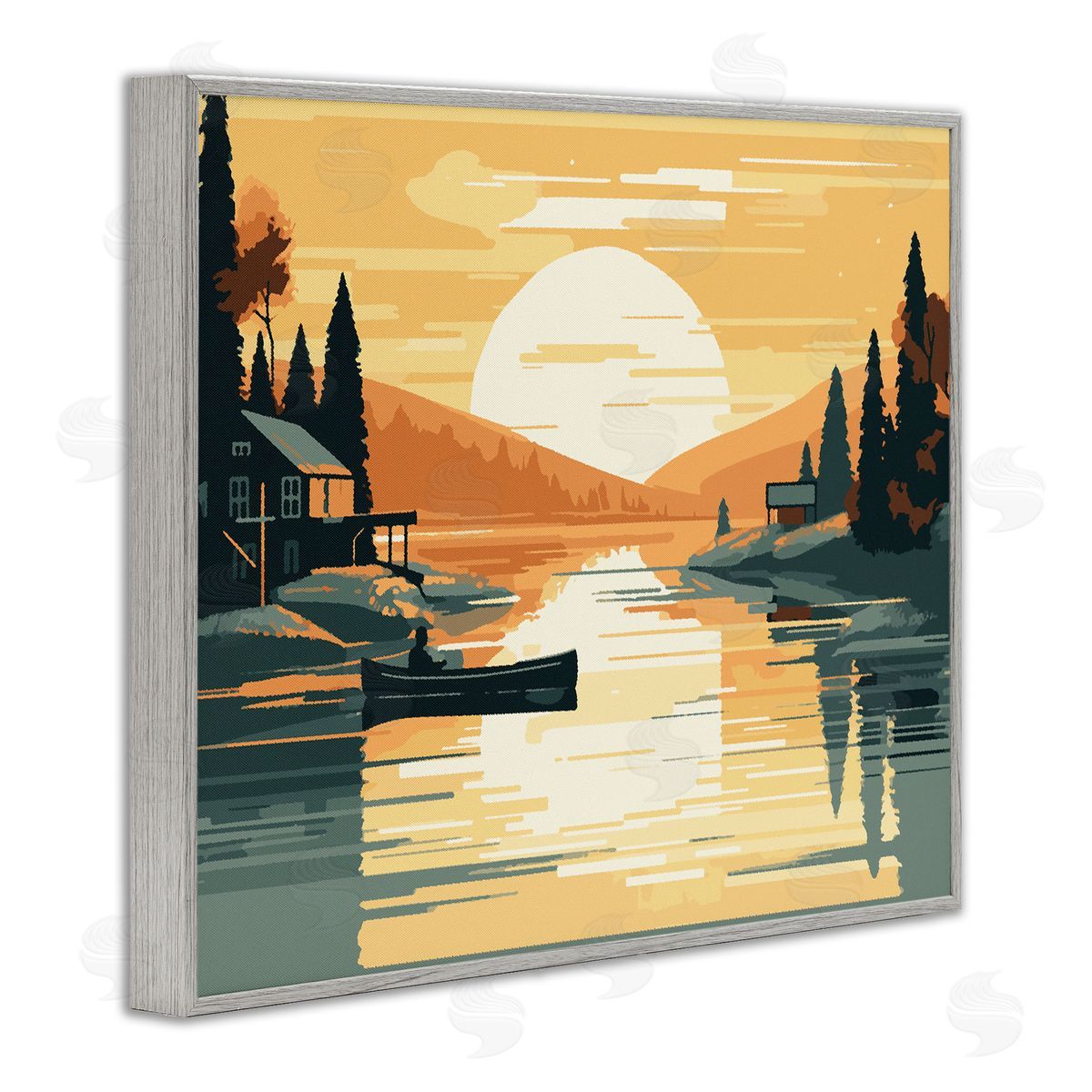 Ziwei Li Sunrise Lake Scenery Gray Framed Giclee Wall Artside_