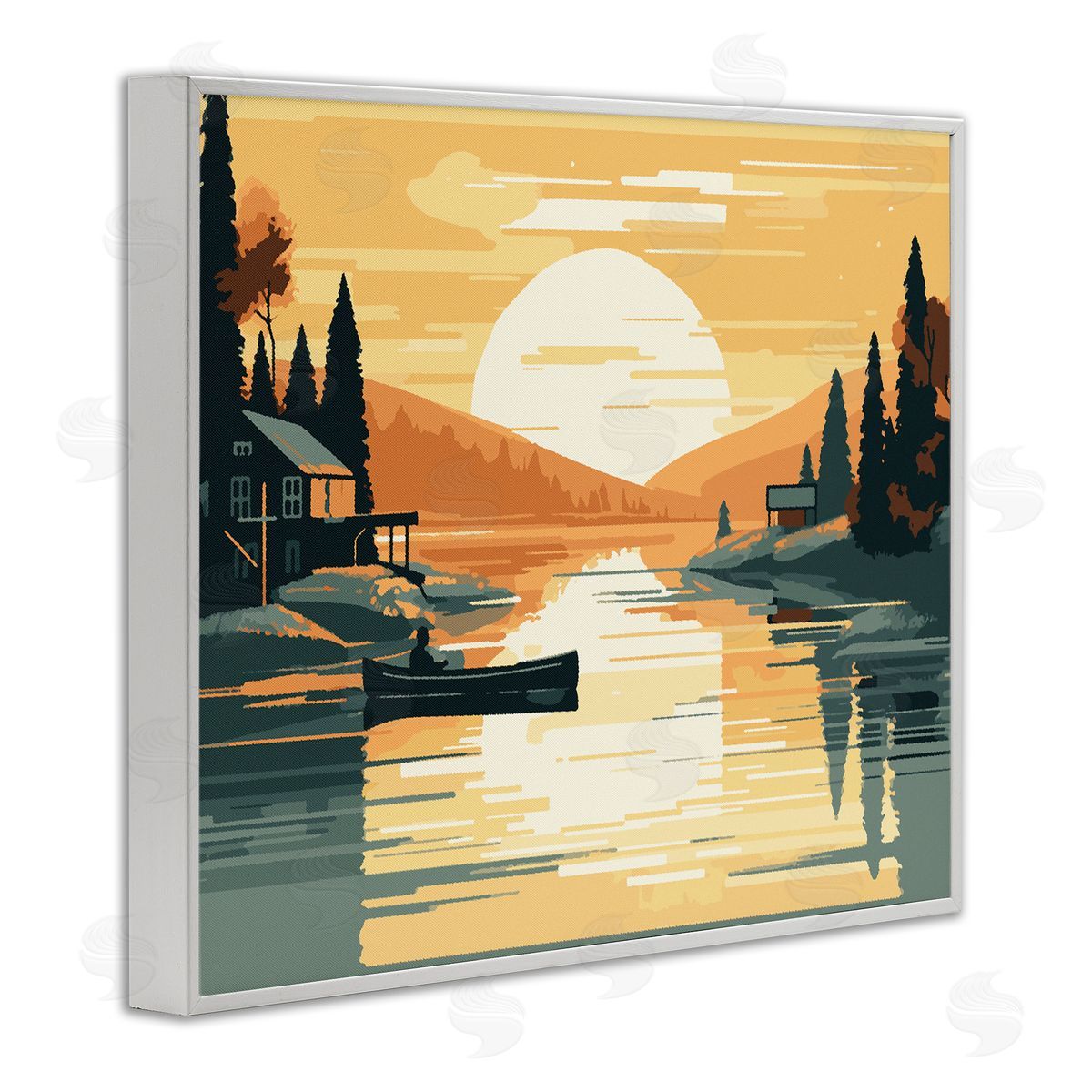 Ziwei Li Sunrise Lake Scenery White Framed Giclee Wall Artside_