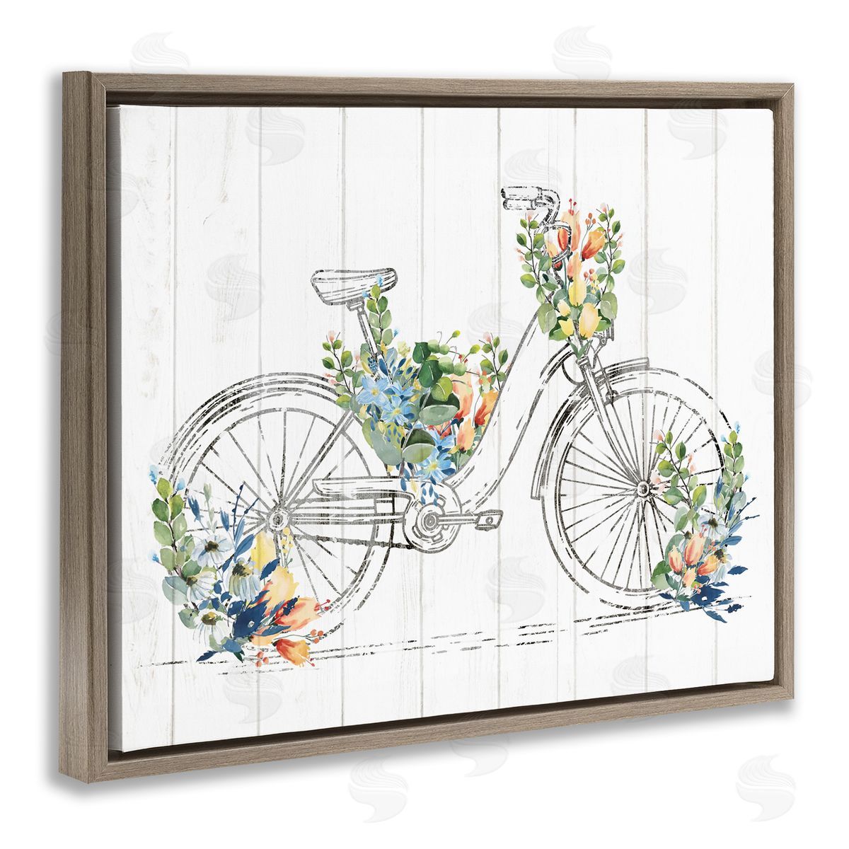 Kim Allen Floral Country Bicycle Brown Floater Frame Canvas Artside_