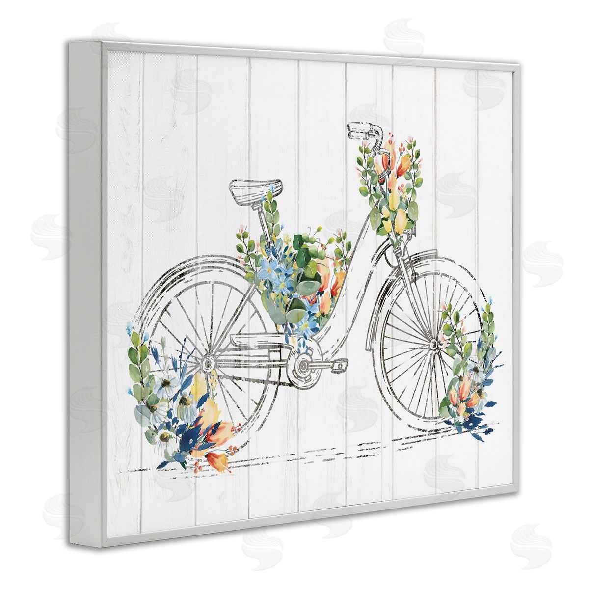Kim Allen Floral Country Bicycle White Framed Giclee Wall Artside_