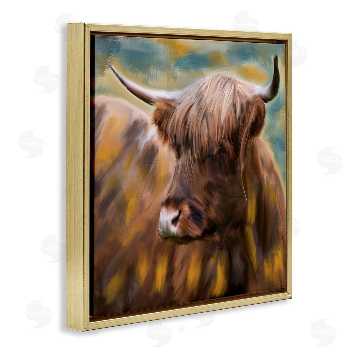 Kim Allen Brown Highland Cow Gold Floater Frame Canvas Artside_