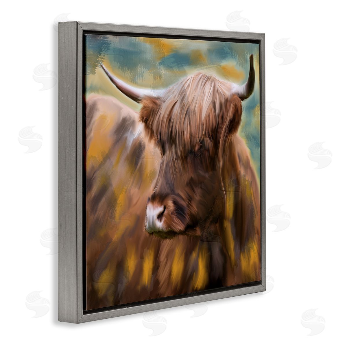 Kim Allen Brown Highland Cow Gray Floater Frame Canvas Artside_