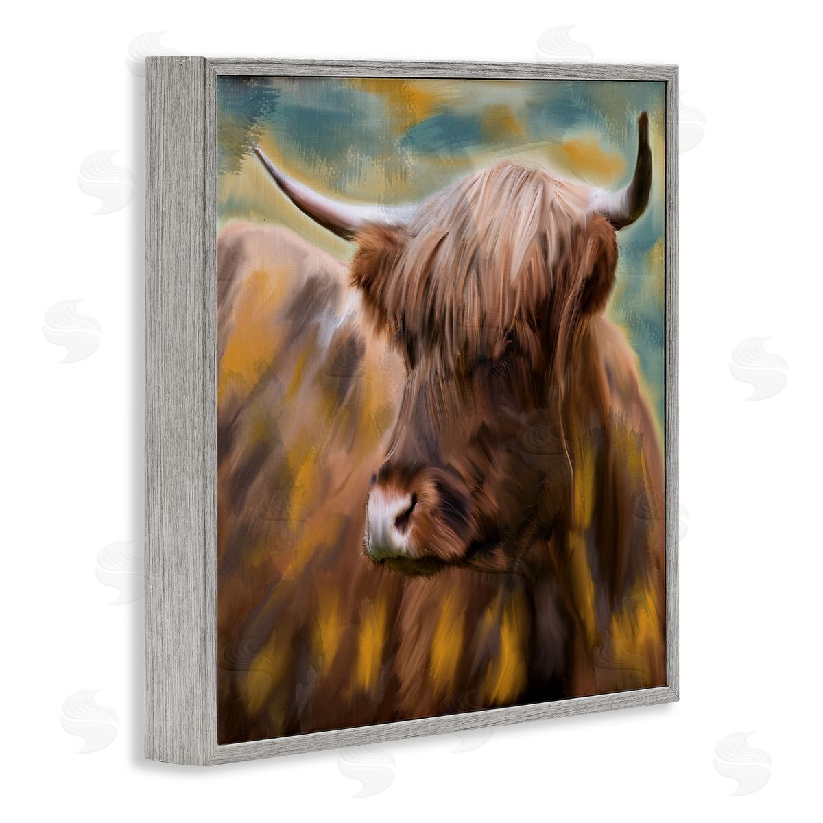 Kim Allen Brown Highland Cow Gray Framed Giclee Wall Artside_