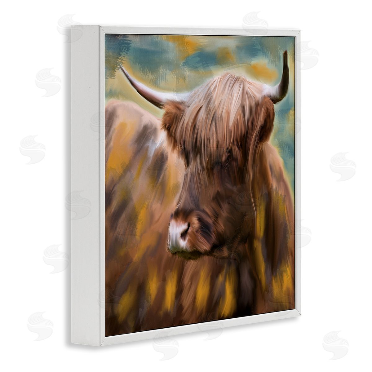 Kim Allen Brown Highland Cow White Framed Giclee Wall Artside_