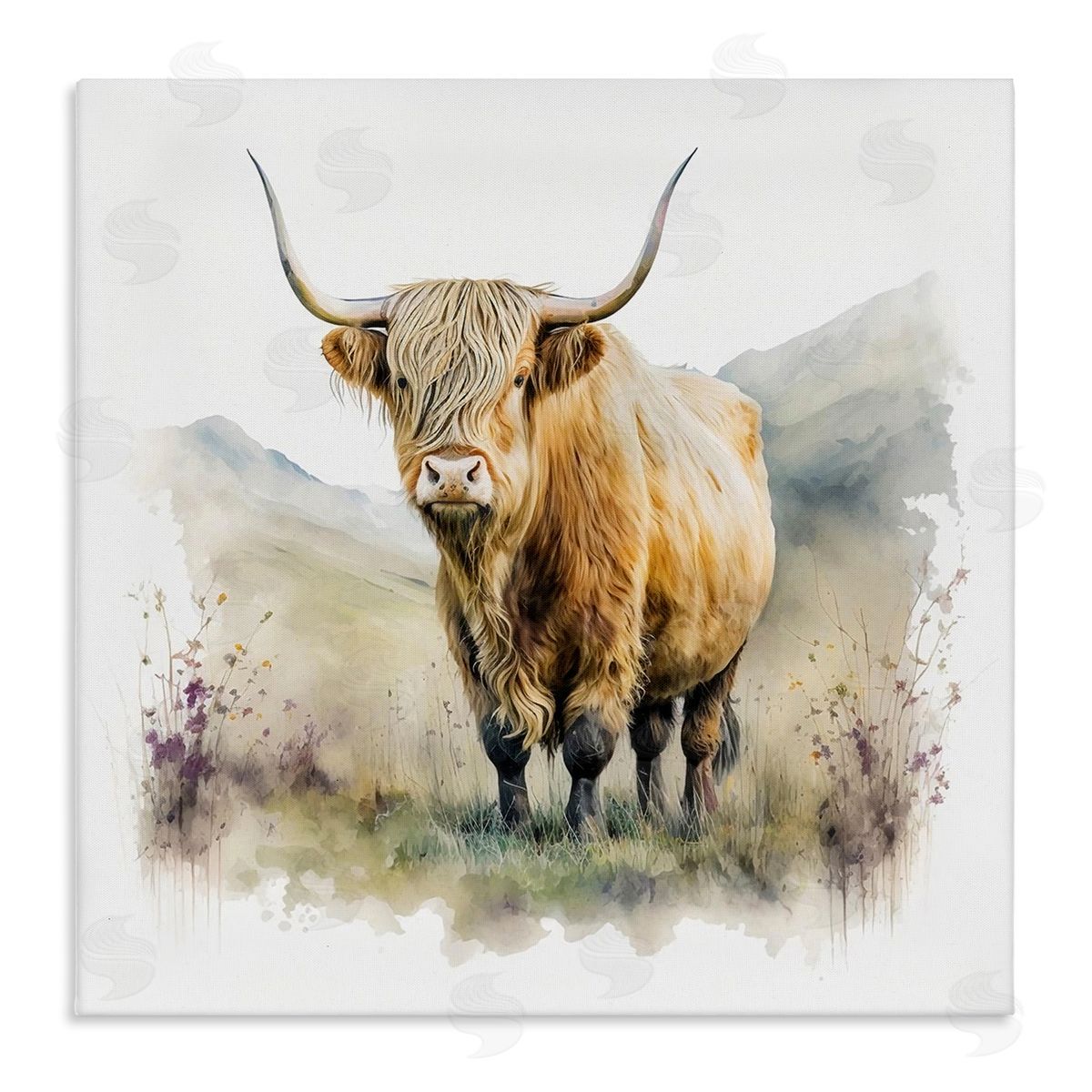 LSR Design Studio Modern Cow & Mountain Canvas Wall Art