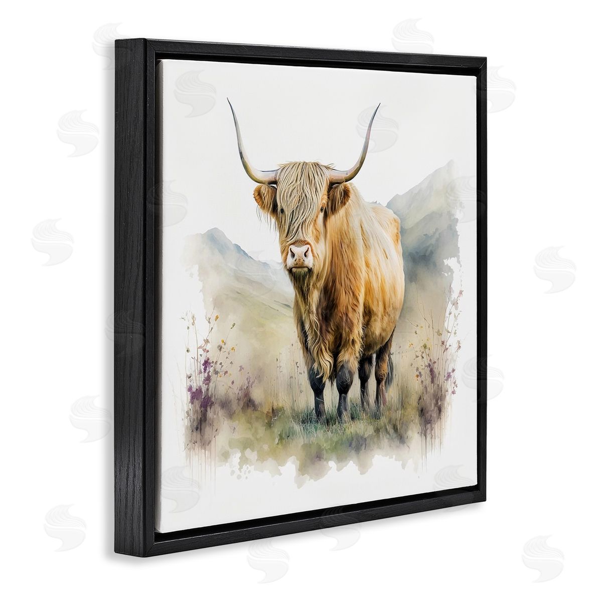 LSR Design Studio Modern Cow & Mountain Black Floater Frame Canvas Artside_