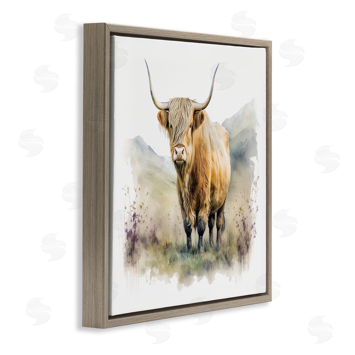 LSR Design Studio Modern Cow & Mountain Brown Floater Frame Canvas Artside_