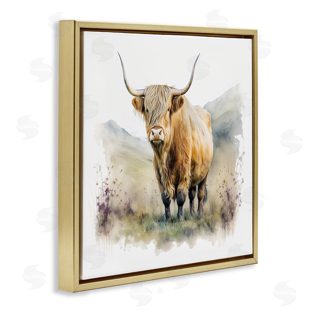 LSR Design Studio Modern Cow & Mountain Gold Floater Frame Canvas Artside_