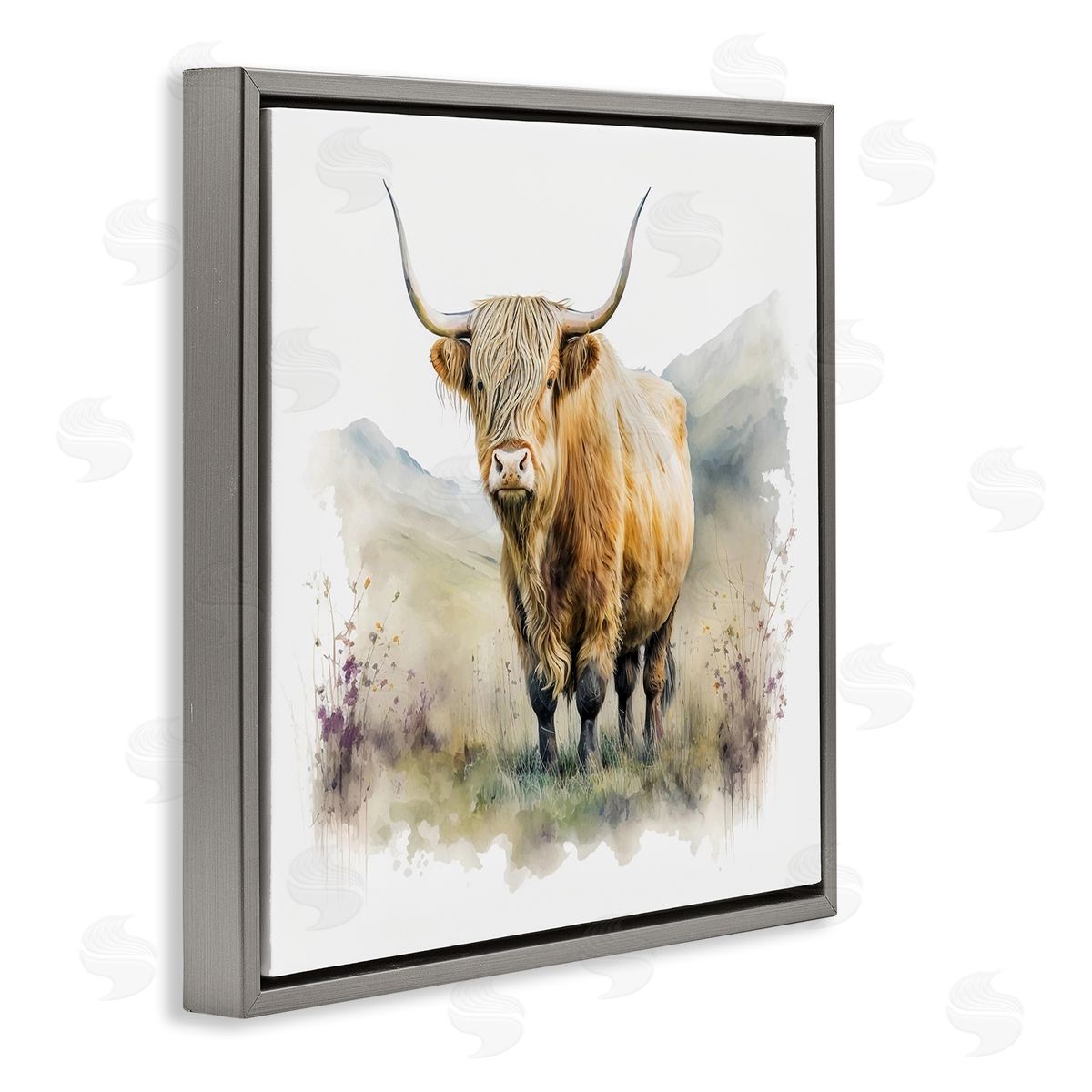 LSR Design Studio Modern Cow & Mountain Gray Floater Frame Canvas Artside_