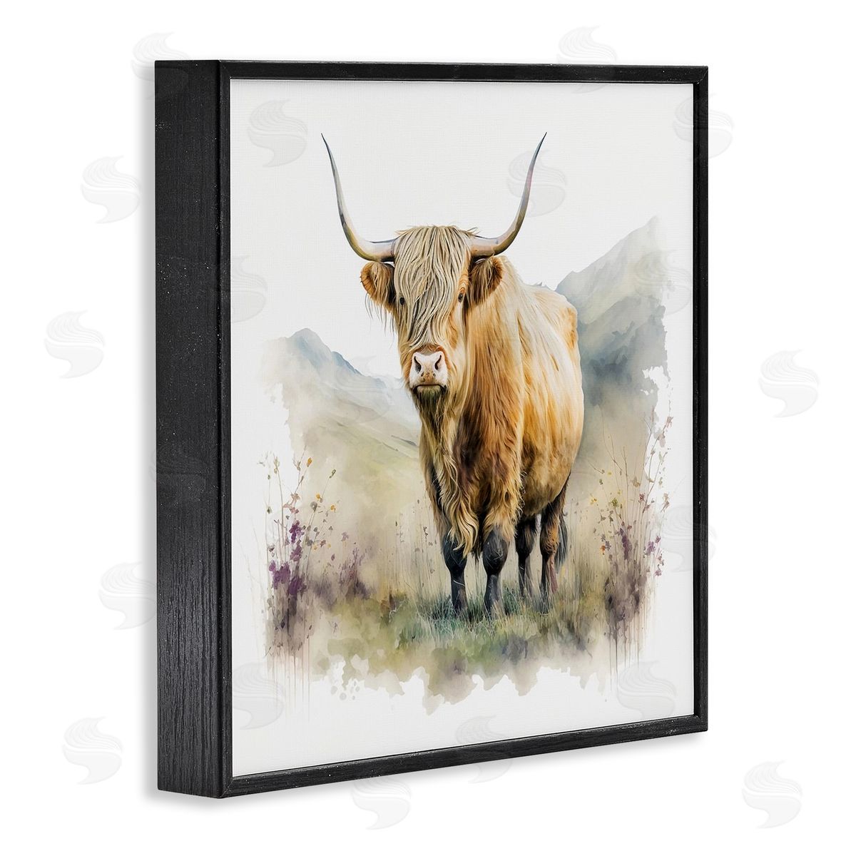 LSR Design Studio Modern Cow & Mountain Black Framed Giclee Wall Artside_