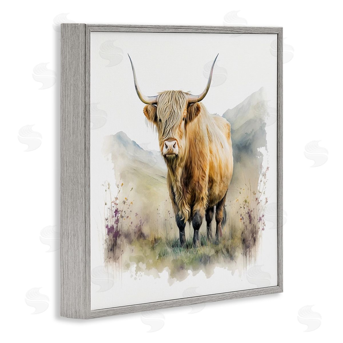 LSR Design Studio Modern Cow & Mountain Gray Framed Giclee Wall Artside_