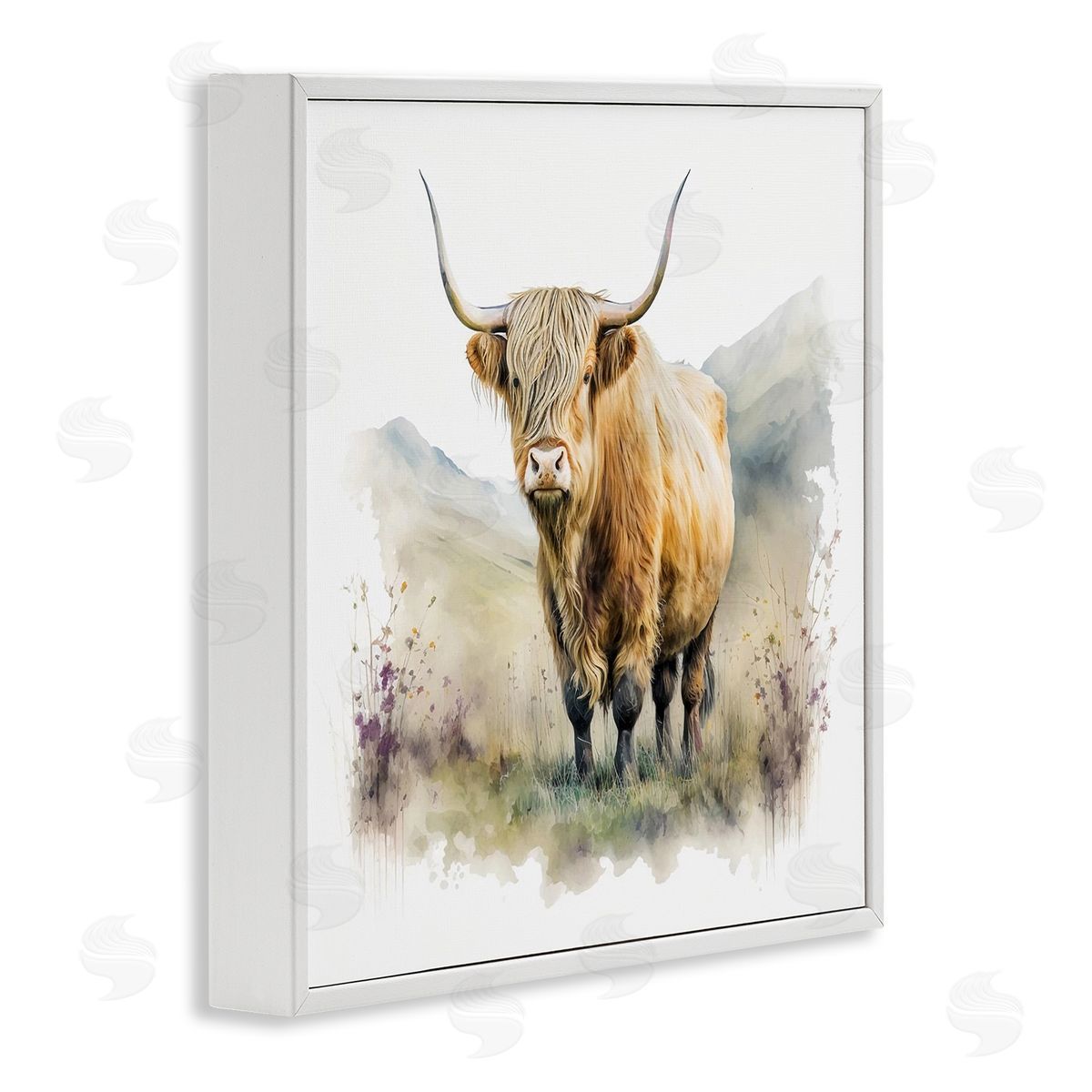 LSR Design Studio Modern Cow & Mountain White Framed Giclee Wall Artside_