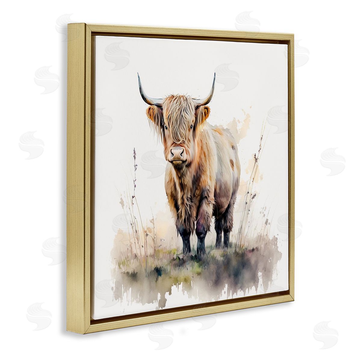 LSR Design Studio Cattle & Modern Sprouts Gold Floater Frame Canvas Artside_