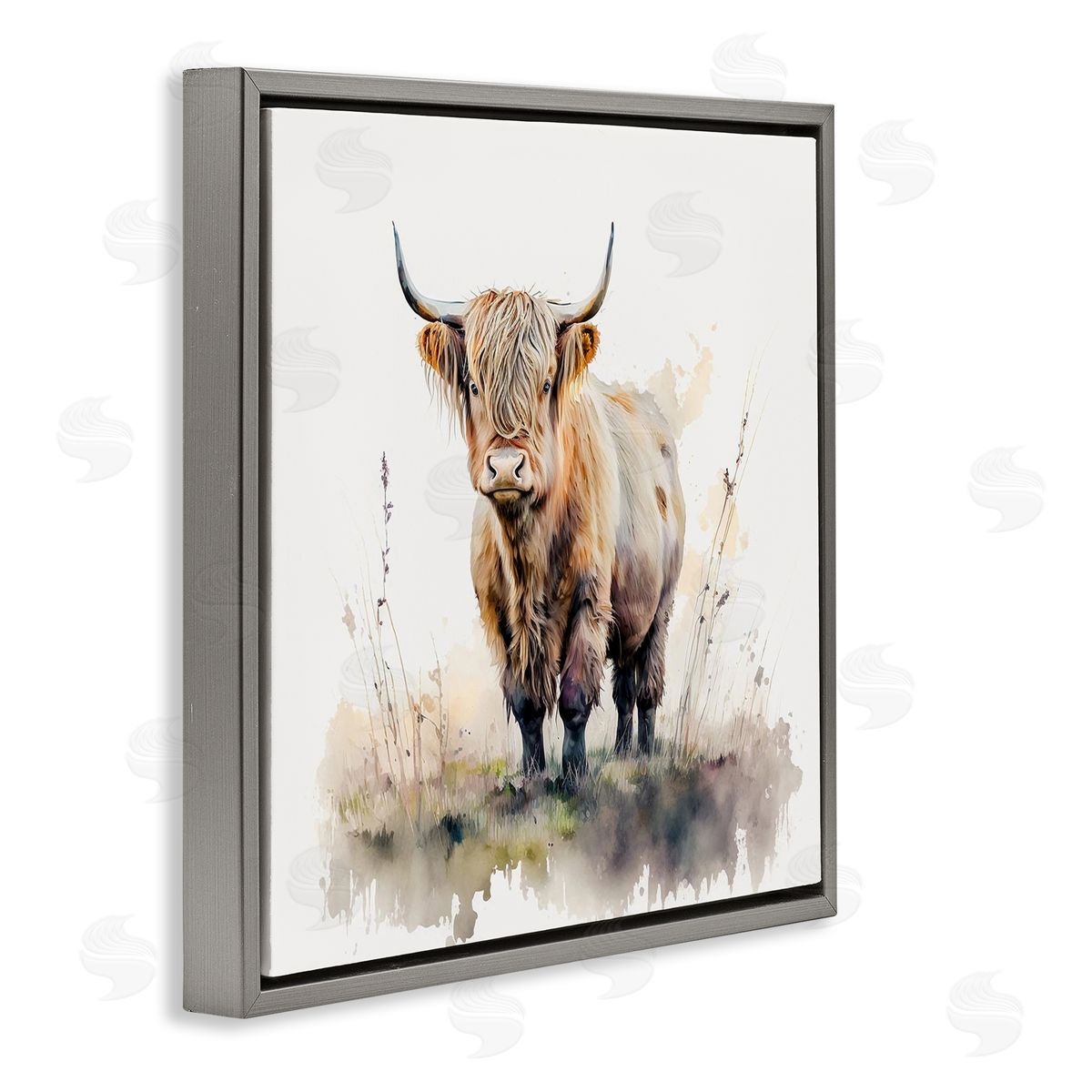 LSR Design Studio Cattle & Modern Sprouts Gray Floater Frame Canvas Artside_